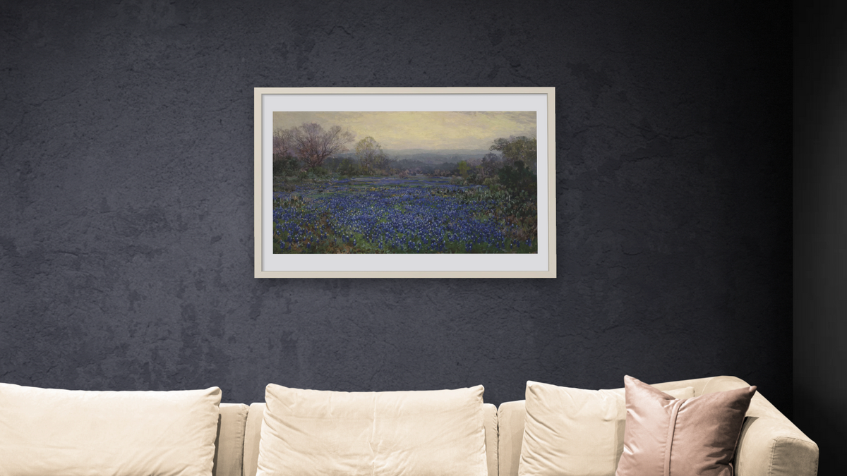 Untitled (Field of Bluebonnets) by Julian Onderdonk, shown at 28 × 42 in (71.1 × 106.7 cm) in Ramino Opaque White, living