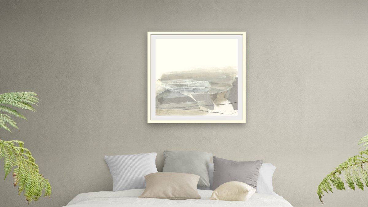 Nors by Dan Hobday, shown at 32 × 32 in (81.3 × 81.3 cm) in Ramino Opaque White, bedroom