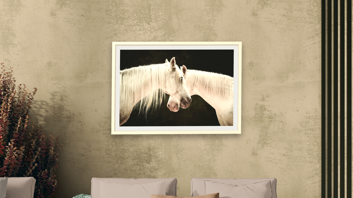 Twins by Brandon Luther, shown at 28 × 42 in (71.1 × 106.7 cm) in Ramino Opaque White, living