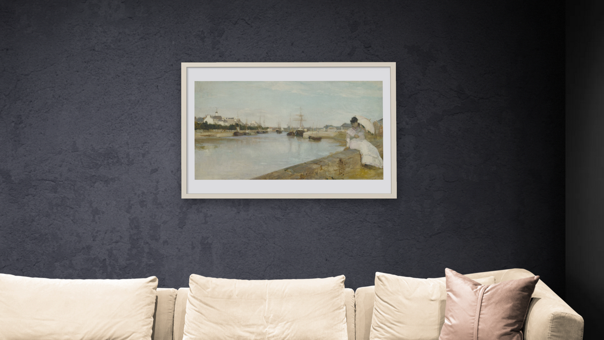 The Harbor at Lorient by Berthe Morisot, shown at 28 × 42 in (71.1 × 106.7 cm) in Ramino Opaque White, living
