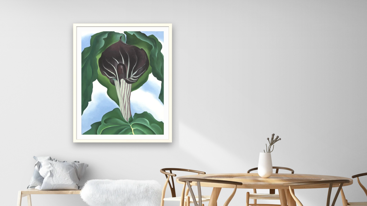 Jack-in-the-Pulpit No. 3 by Georgia O'Keeffe, shown at 30 × 40 in (76.2 × 101.6 cm) in Ramino Opaque White, dining