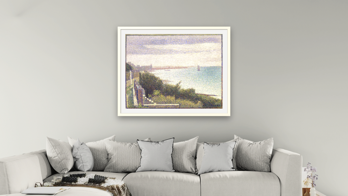 Grandcamp, Un Soir (Grandcamp, Evening) by Georges Seurat, shown at 32 × 40 in (81.3 × 101.6 cm) in Ramino Opaque White, living