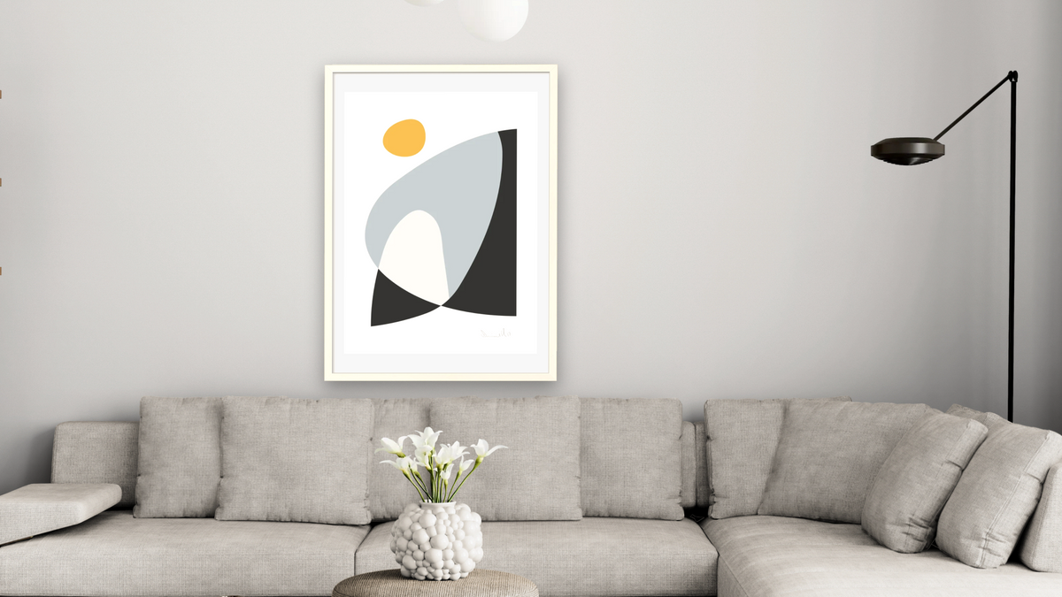 Dance by Dan Hobday, shown at 28 × 42 in (71.1 × 106.7 cm) in Ramino Opaque White, living