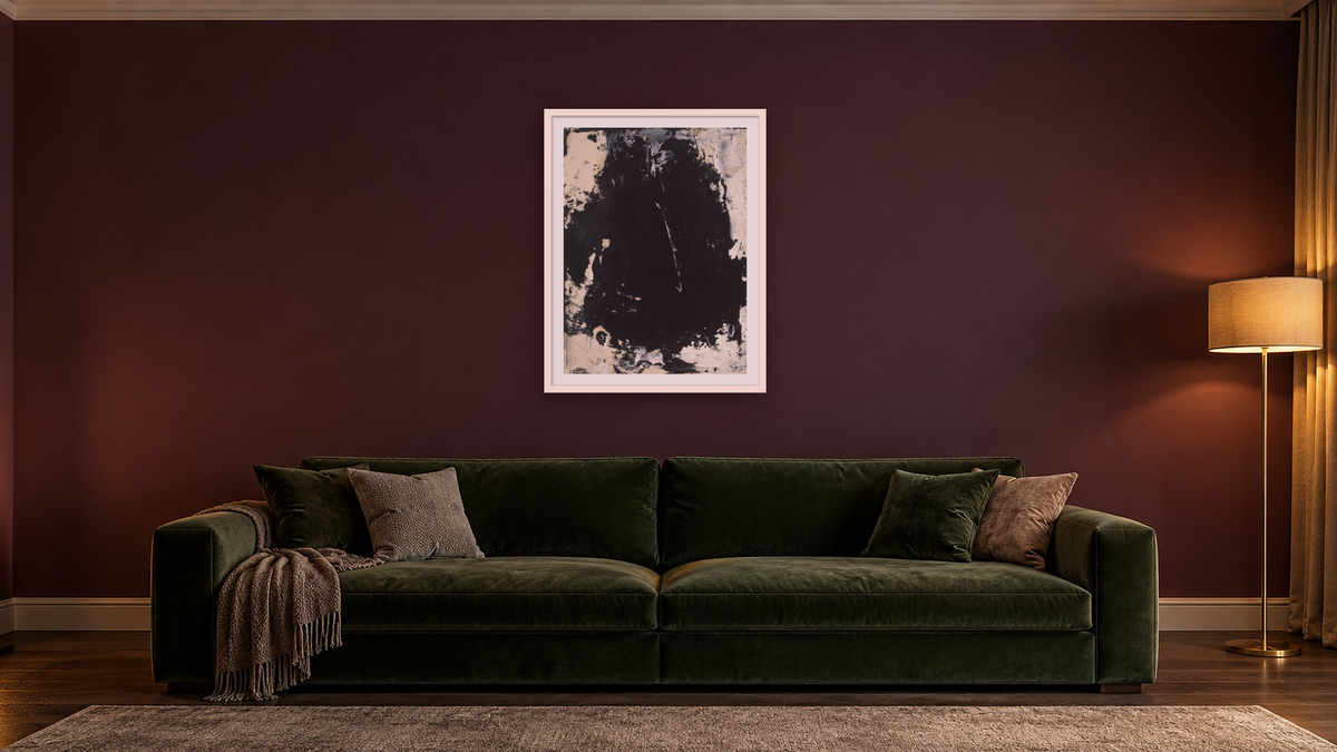 Untitled, not dated by Franz Kline, shown at 30 × 40 in (76.2 × 101.6 cm) in Ramino Opaque White, den