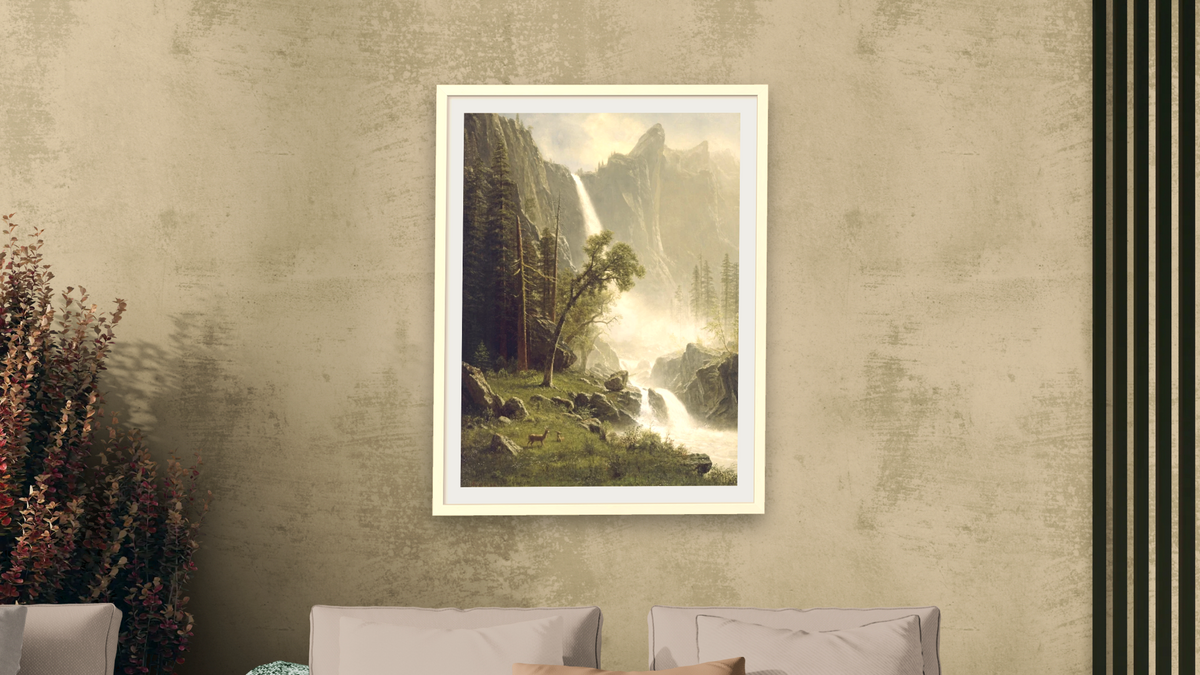 Bridal Veil Falls, Yosemite by Albert Bierstadt, shown at 30 × 40 in (76.2 × 101.6 cm) in Ramino Opaque White, living