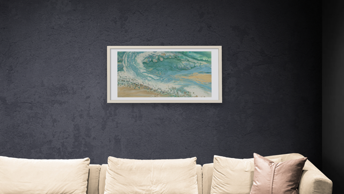 Wave by Corrina Leidy, shown at 20 × 40 in (50.8 × 101.6 cm) in Ramino Opaque White, living