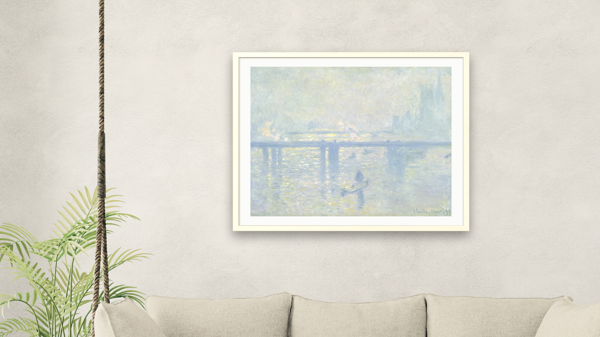 Charing Cross Bridge, London by Claude Monet, shown at 32 × 40 in (81.3 × 101.6 cm) in Ramino Opaque White, living
