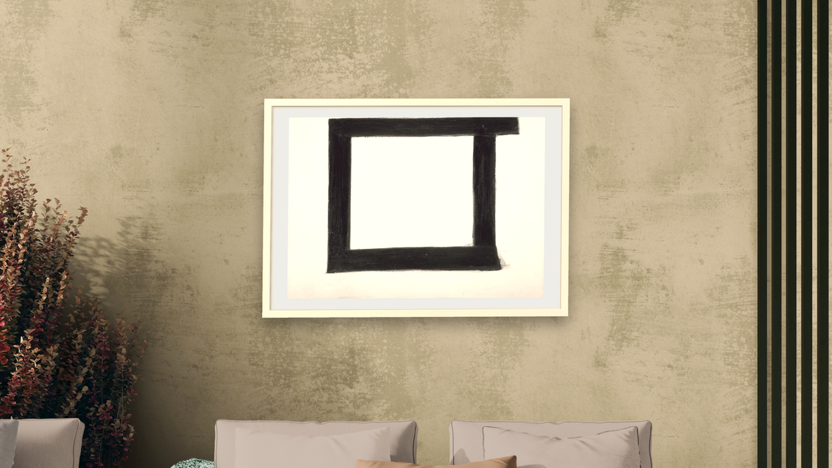 Wotan by Franz Kline, shown at 28 × 42 in (71.1 × 106.7 cm) in Ramino Opaque White, living