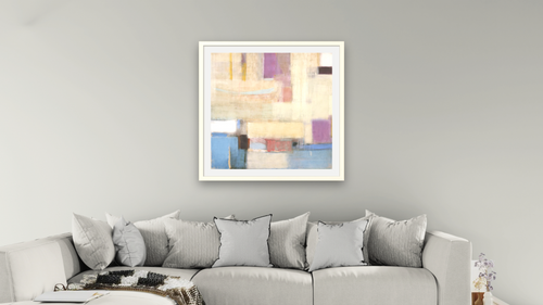 Abode by Ellen Hermanos, shown at 32 × 32 in (81.3 × 81.3 cm) in Ramino Opaque White, living [arteriel-render:v6:room_a:32x32@50,36]