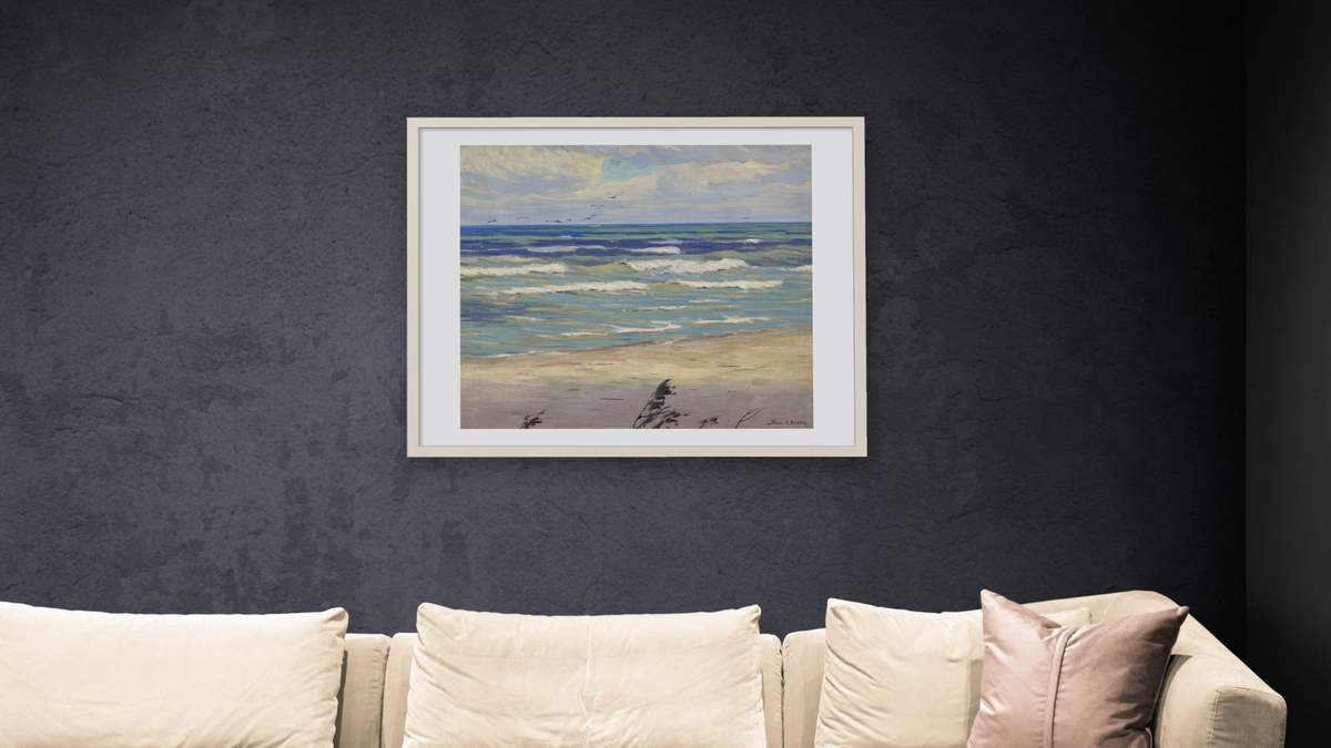 Harbingers of the Storm by Frank V. Dudley, shown at 32 × 40 in (81.3 × 101.6 cm) in Ramino Opaque White, living