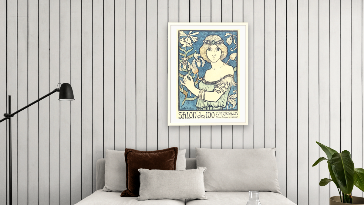 Salon des Cent by Paul Berthon, shown at 30 × 40 in (76.2 × 101.6 cm) in Ramino Opaque White, living