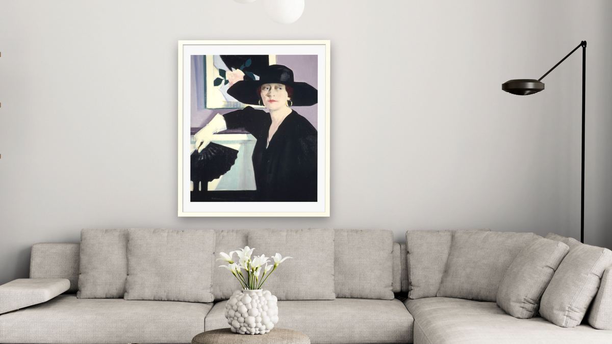 Portrait of a Lady in Black by Francis Campbell Boileau Cadell, shown at 32 × 40 in (81.3 × 101.6 cm) in Ramino Opaque White, living