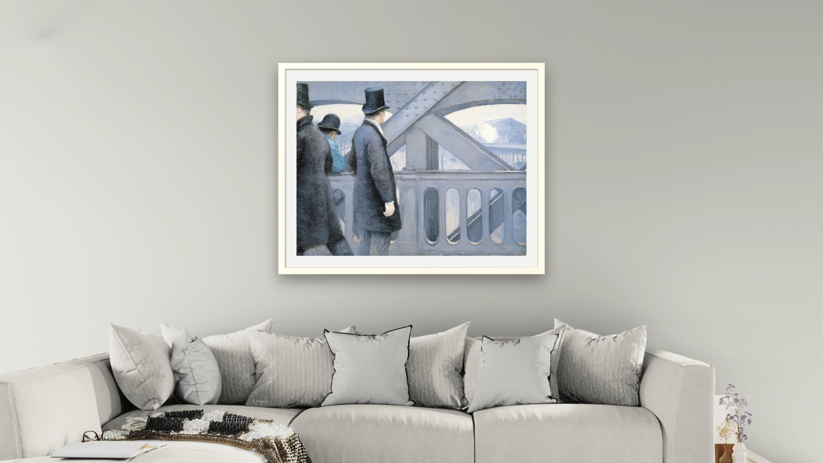 On the Pont de l'Europe by Gustave Caillebotte, shown at 32 × 40 in (81.3 × 101.6 cm) in Ramino Opaque White, living
