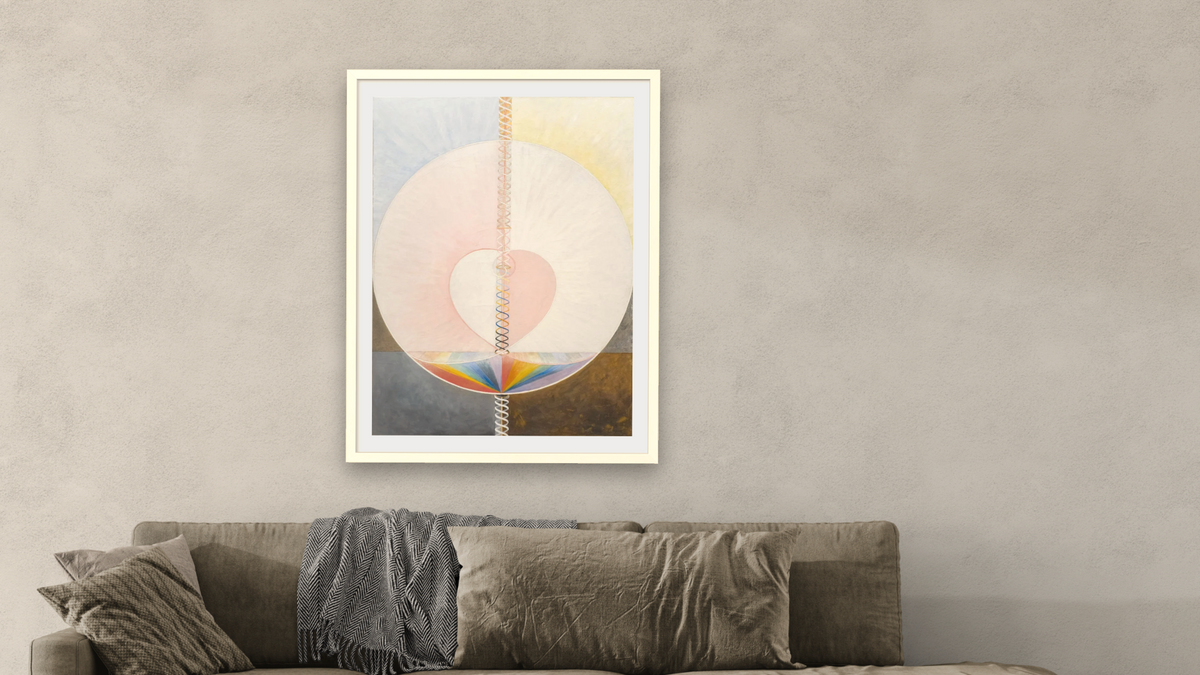 Group IX/UW, No. 25, The Dove, No. 1 by Hilma af Klint, shown at 30 × 40 in (76.2 × 101.6 cm) in Ramino Opaque White, living