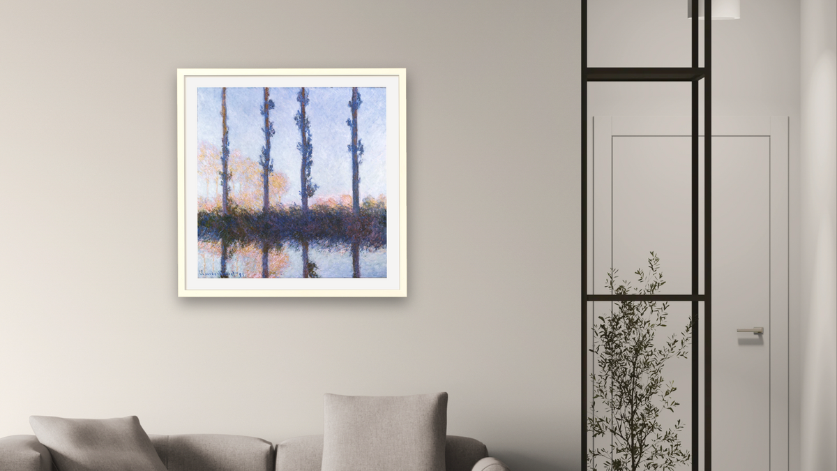 The Four Trees by Claude Monet, shown at 32 × 32 in (81.3 × 81.3 cm) in Ramino Opaque White, living