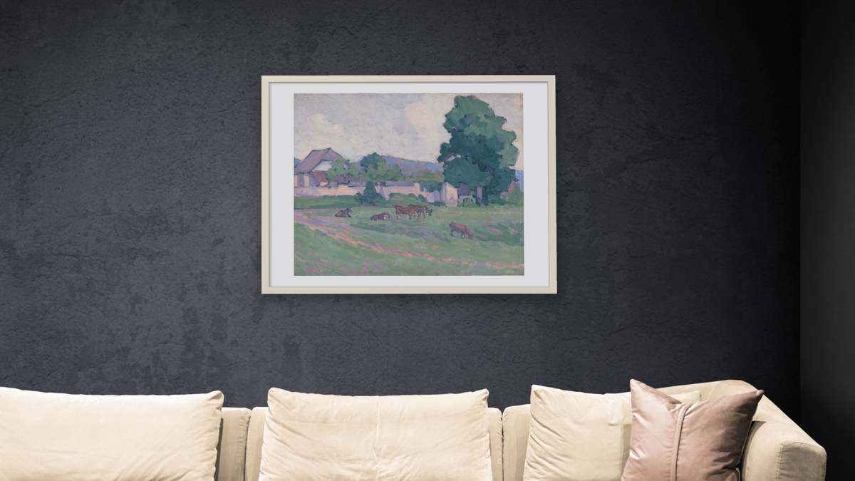 The Homestead by Robert Polhill Bevan, shown at 32 × 40 in (81.3 × 101.6 cm) in Ramino Opaque White, living