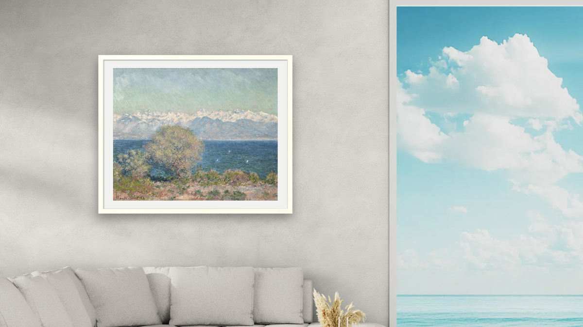 View of Cap d'Antibes by Claude Monet, shown at 32 × 40 in (81.3 × 101.6 cm) in Ramino Opaque White, living