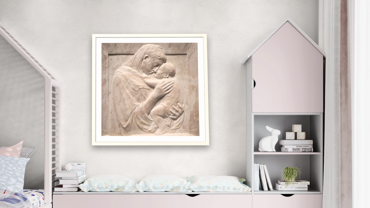 Untitled, shown at 32 × 32 in (81.3 × 81.3 cm) in Ramino Opaque White, bedroom