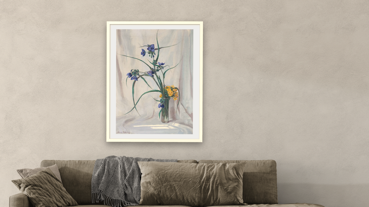 Spider Wort & Puccoon by Frank V. Dudley, shown at 30 × 40 in (76.2 × 101.6 cm) in Ramino Opaque White, living