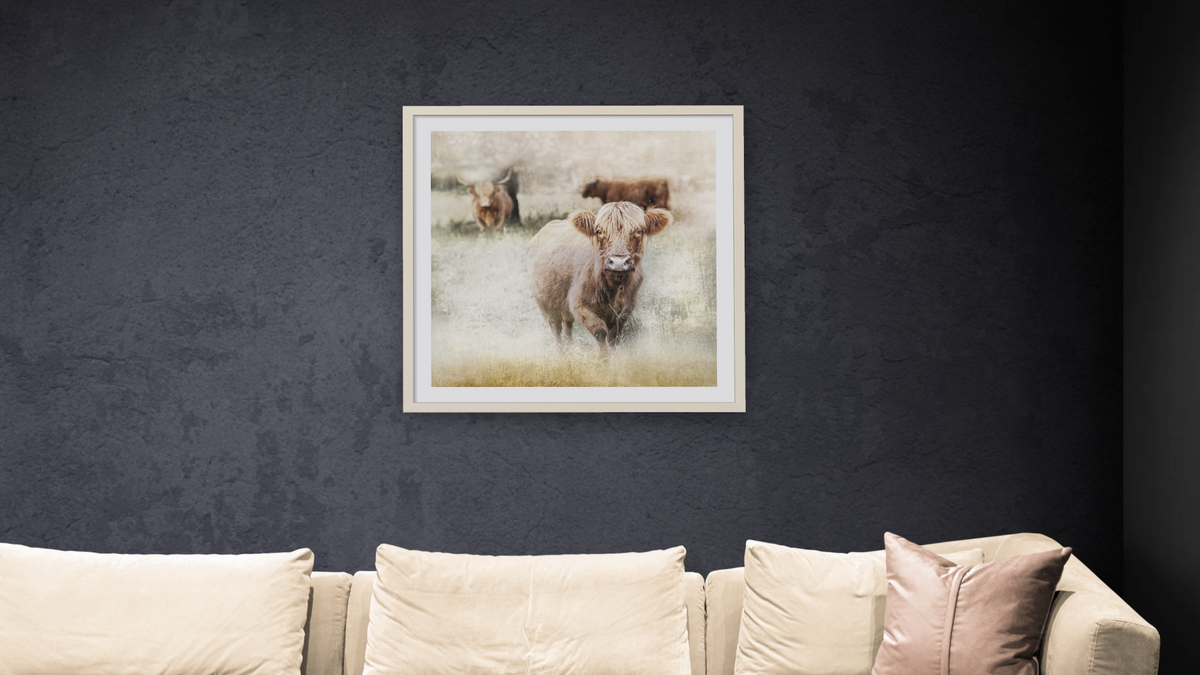 New Friend by Brandon Luther, shown at 32 × 32 in (81.3 × 81.3 cm) in Ramino Opaque White, living