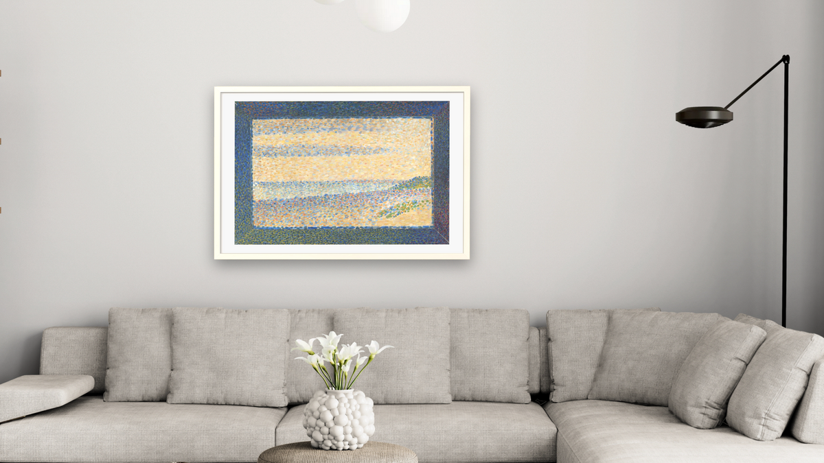 Seascape (Gravelines) by Georges Seurat, shown at 28 × 42 in (71.1 × 106.7 cm) in Ramino Opaque White, living