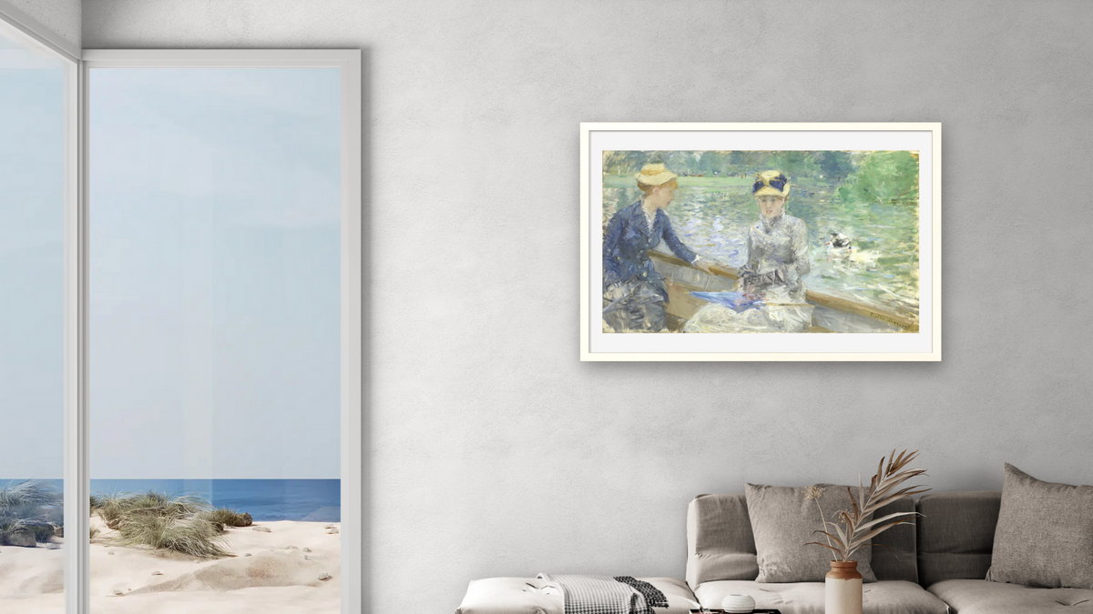 Summer’s Day by Berthe Morisot, shown at 28 × 42 in (71.1 × 106.7 cm) in Ramino Opaque White, living