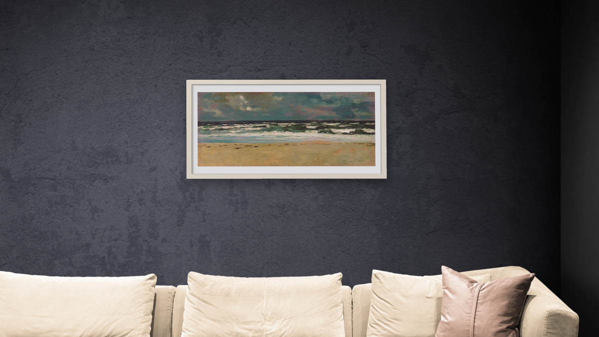 Sandy Beach with Breakers by Winslow Homer, shown at 20 × 40 in (50.8 × 101.6 cm) in Ramino Opaque White, living