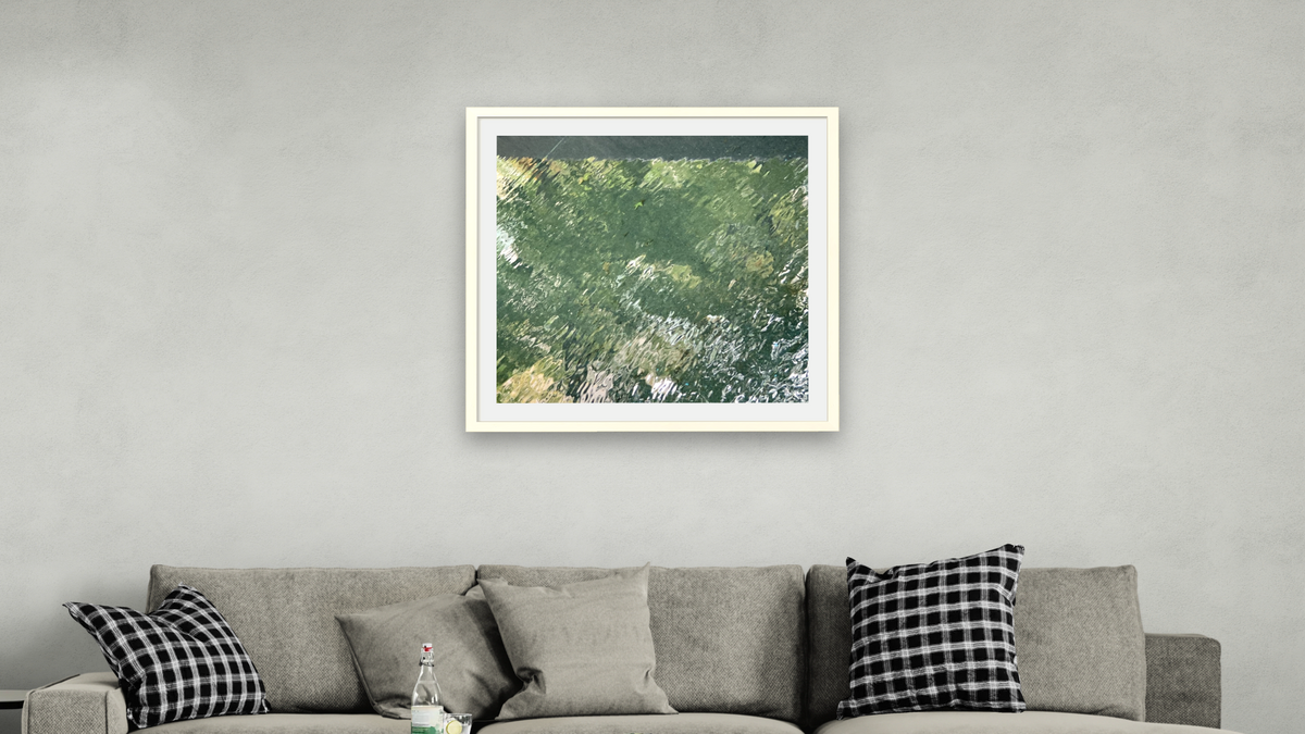 Intermezzo by Judith Rayl, shown at 32 × 32 in (81.3 × 81.3 cm) in Ramino Opaque White, living