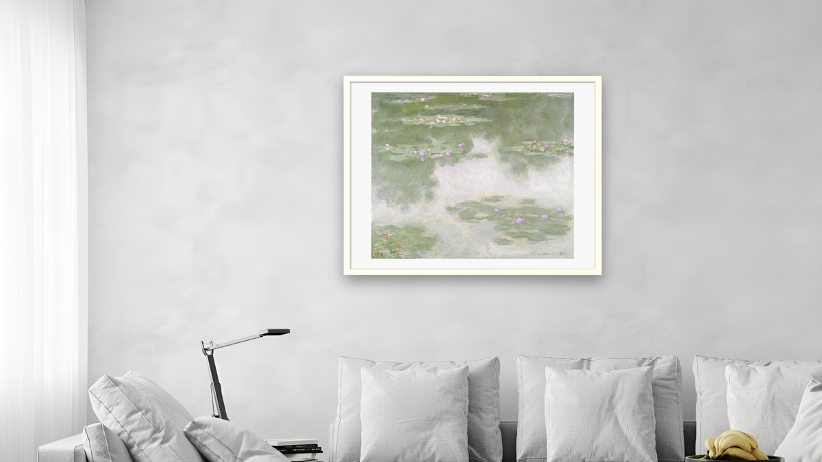Nympheas, Water Landscape by Claude Monet, shown at 32 × 40 in (81.3 × 101.6 cm) in Ramino Opaque White, living