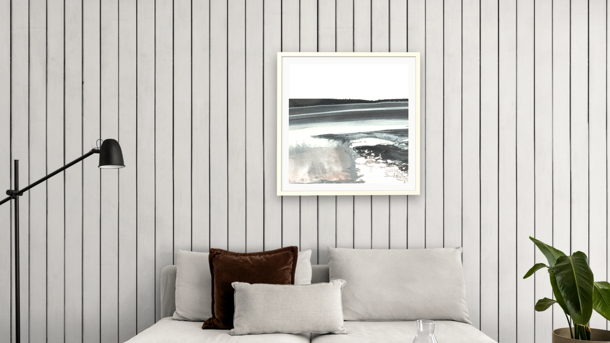 Seaview by Dan Hobday, shown at 32 × 32 in (81.3 × 81.3 cm) in Ramino Opaque White, living