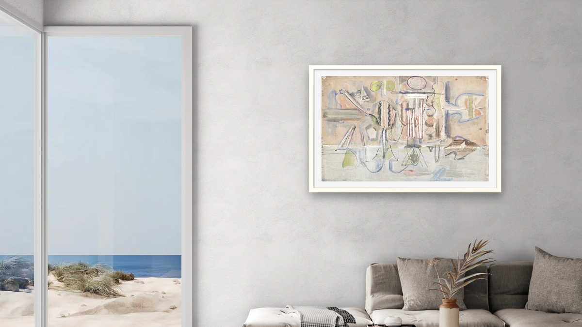 Untitled (recto) by Mark Rothko, shown at 28 × 42 in (71.1 × 106.7 cm) in Ramino Opaque White, living