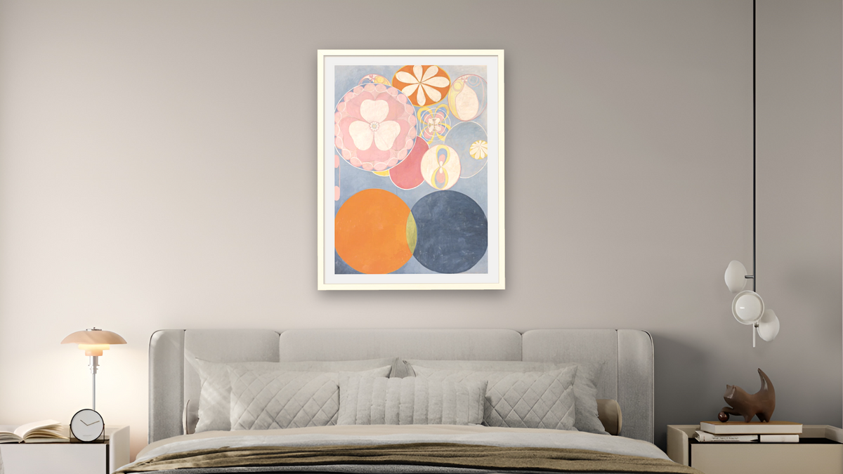 Group IV, The Ten Largest, No. 2, Childhood by Hilma af Klint, shown at 30 × 40 in (76.2 × 101.6 cm) in Ramino Opaque White, bedroom