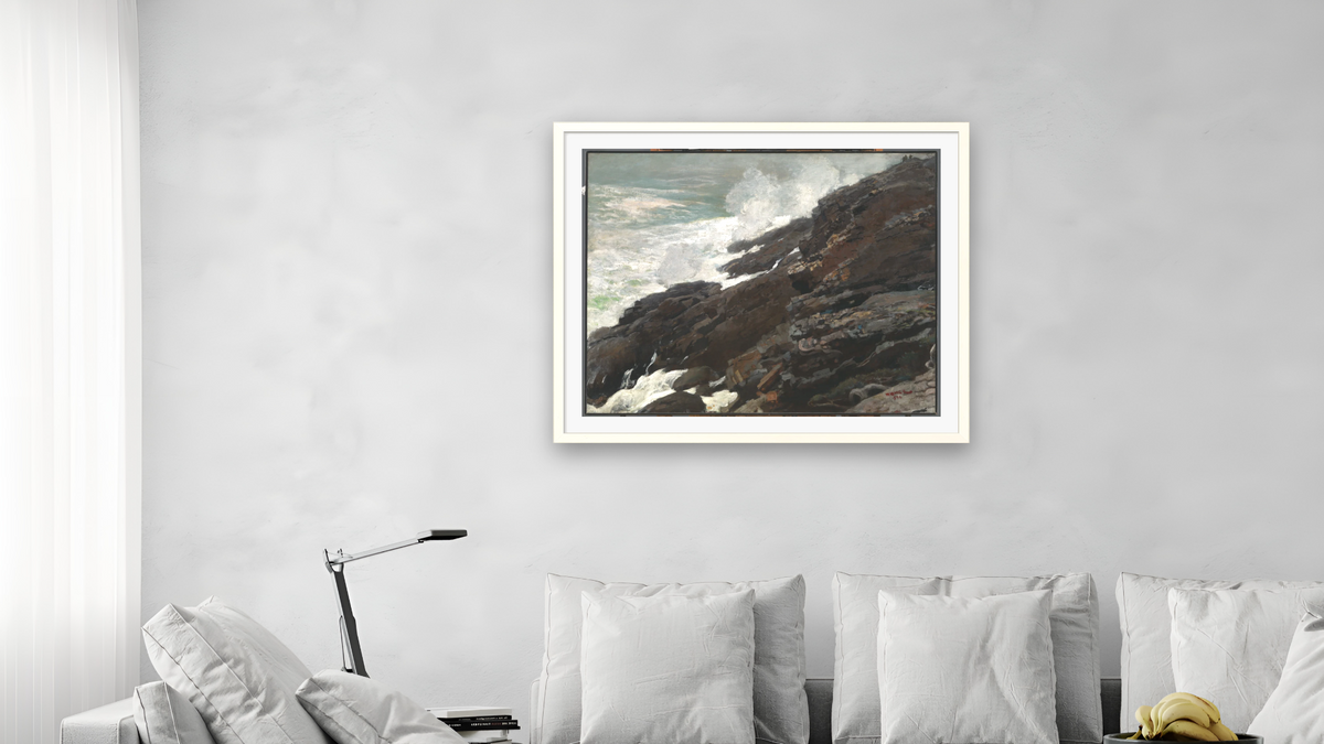 High Cliff, Coast of Maine by Winslow Homer, shown at 32 × 40 in (81.3 × 101.6 cm) in Ramino Opaque White, living