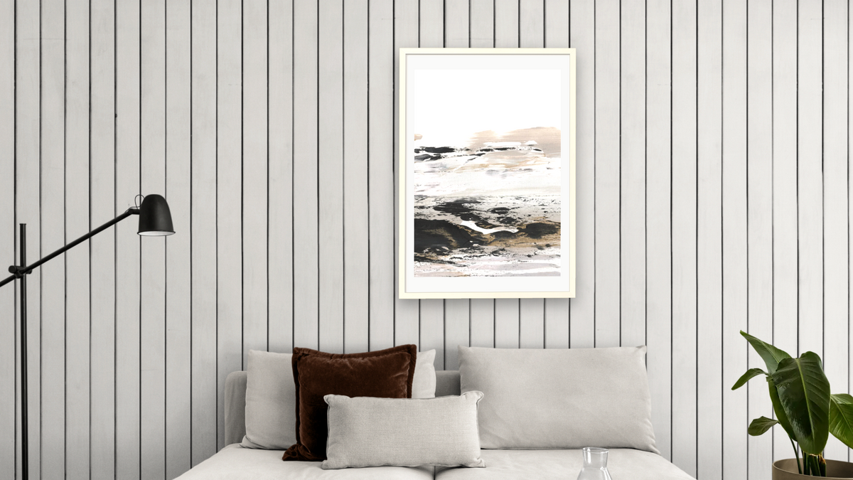 Dune 2 by Dan Hobday, shown at 28 × 42 in (71.1 × 106.7 cm) in Ramino Opaque White, living
