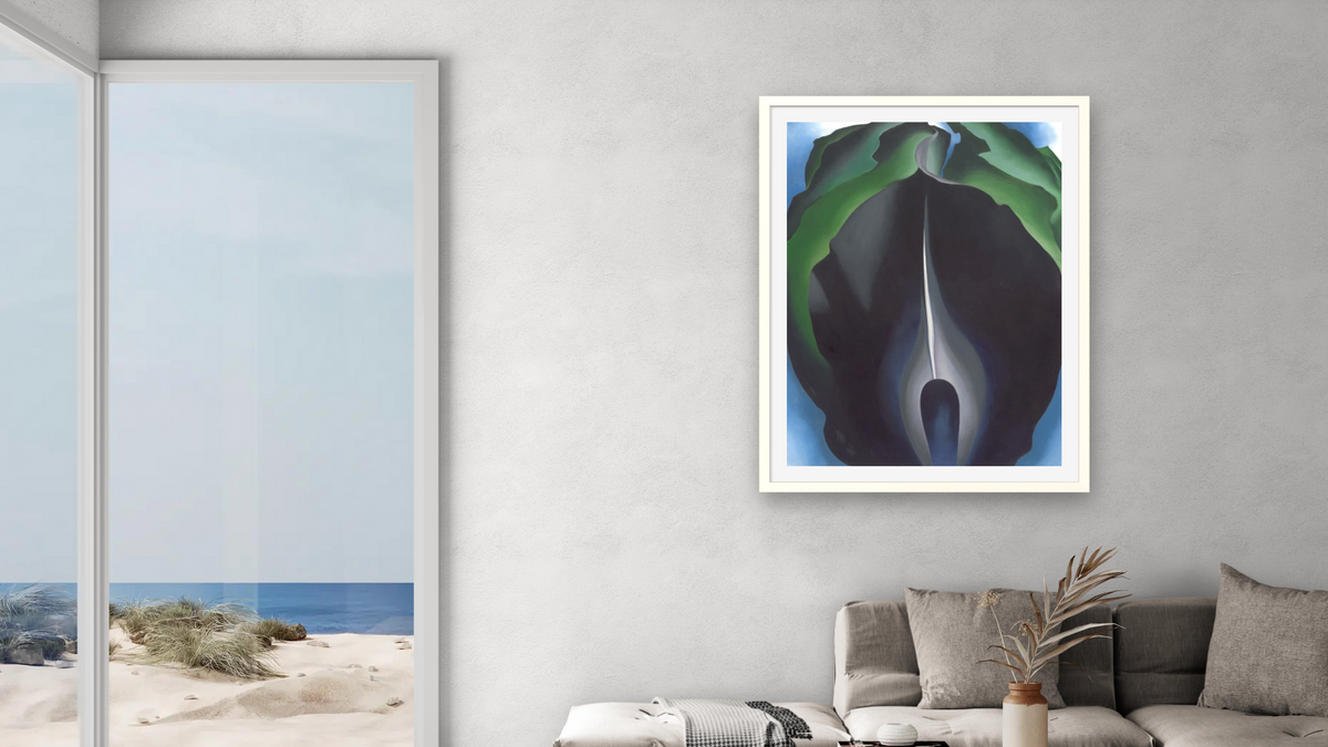 Jack-in-the-Pulpit No. IV by Georgia O'Keeffe, shown at 30 × 40 in (76.2 × 101.6 cm) in Ramino Opaque White, living