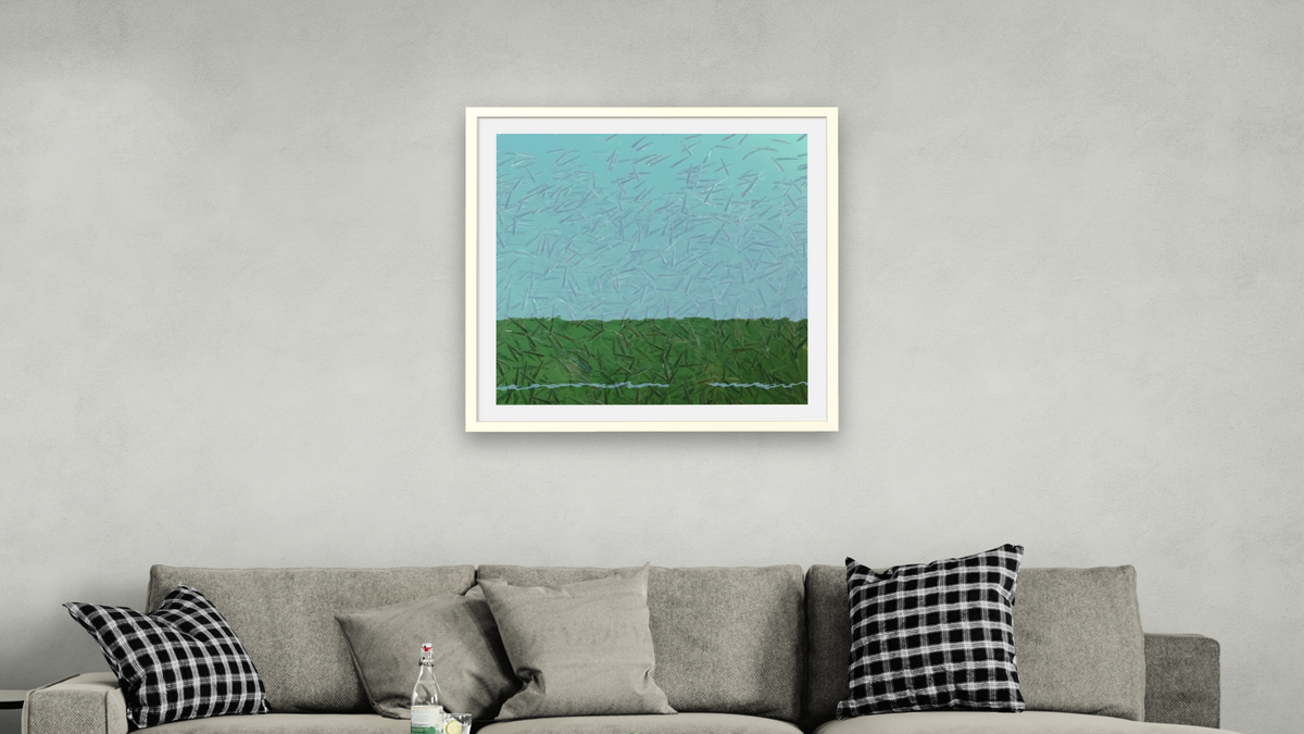 Release by Judith Rayl, shown at 32 × 32 in (81.3 × 81.3 cm) in Ramino Opaque White, living