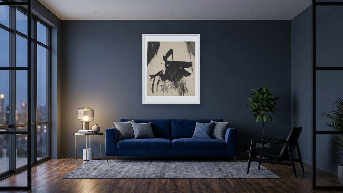 Untitled by Franz Kline, shown at 32 × 40 in (81.3 × 101.6 cm) in Ramino Opaque White, den