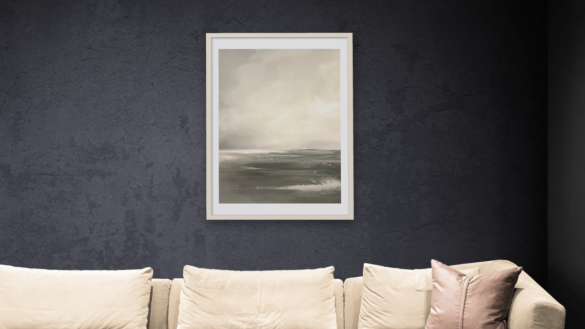 After The Storm 2 by Dan Hobday, shown at 28 × 42 in (71.1 × 106.7 cm) in Ramino Opaque White, living