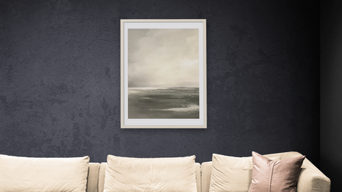 After The Storm 2 by Dan Hobday, shown at 28 × 42 in (71.1 × 106.7 cm) in Ramino Opaque White, living [arteriel-render:v6:room_a:28x42@48,38]