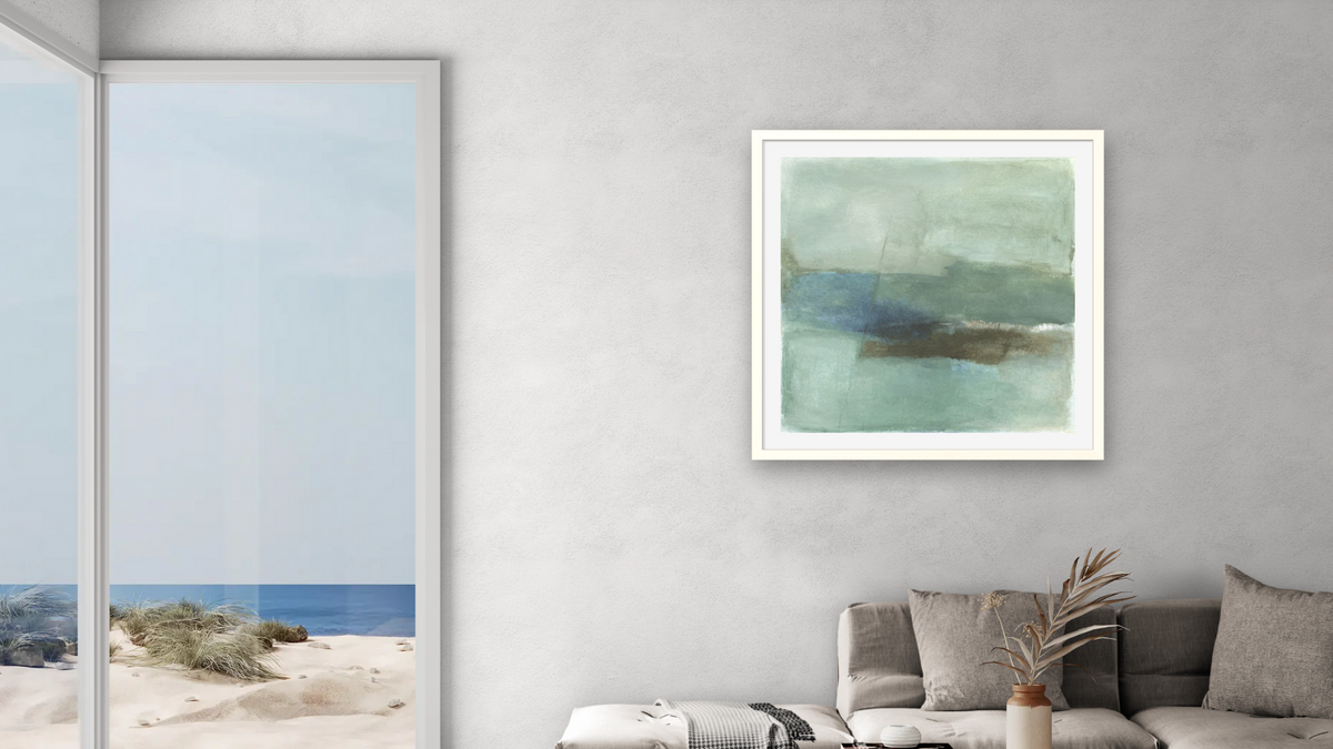 No. 351 by Michelle Oppenheimer, shown at 32 × 32 in (81.3 × 81.3 cm) in Ramino Opaque White, living