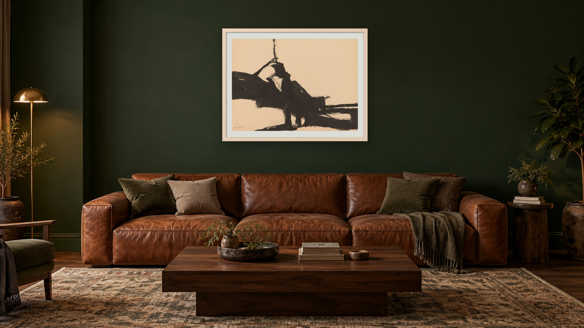 Untitled by Franz Kline, shown at 30 × 40 in (76.2 × 101.6 cm) in Ramino Opaque White, den
