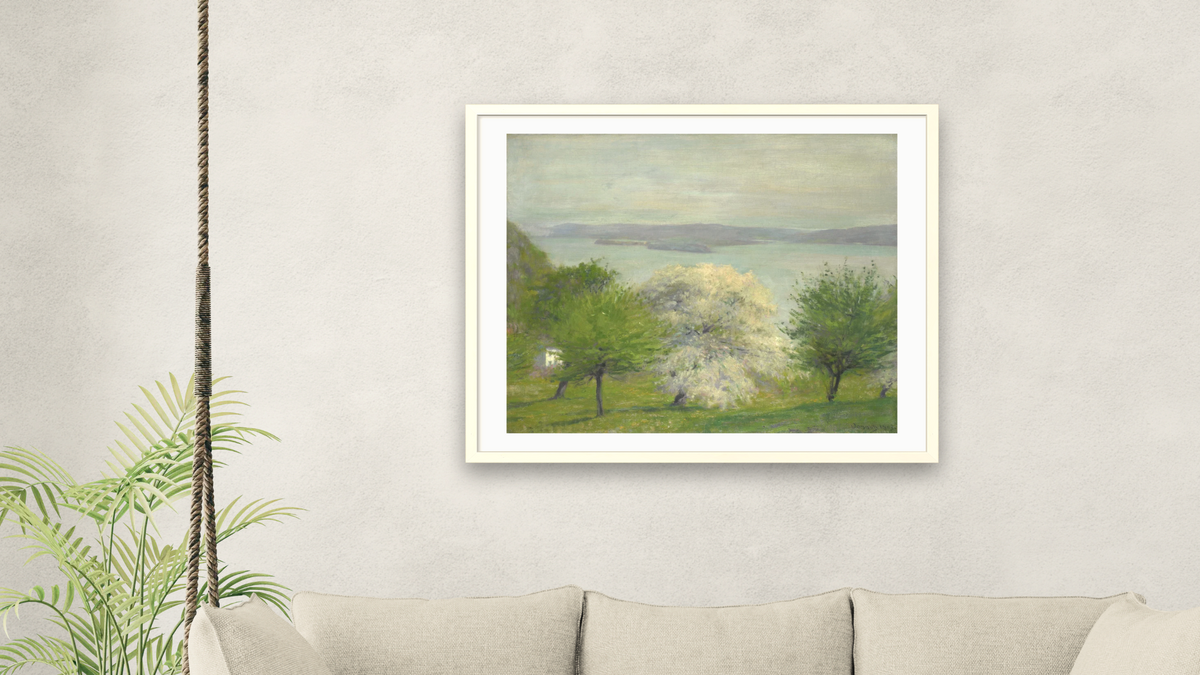 Apple Bloom by Robert William Vonnoh, shown at 32 × 40 in (81.3 × 101.6 cm) in Ramino Opaque White, living