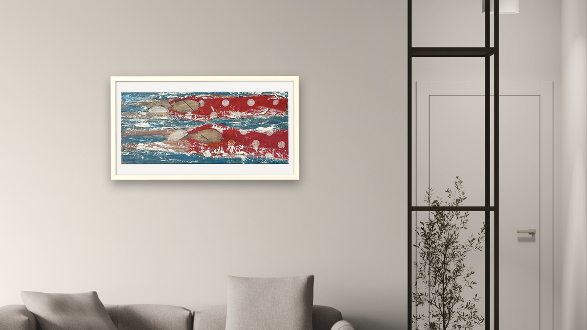The Journey by Dobee Snowber, shown at 20 × 40 in (50.8 × 101.6 cm) in Ramino Opaque White, living