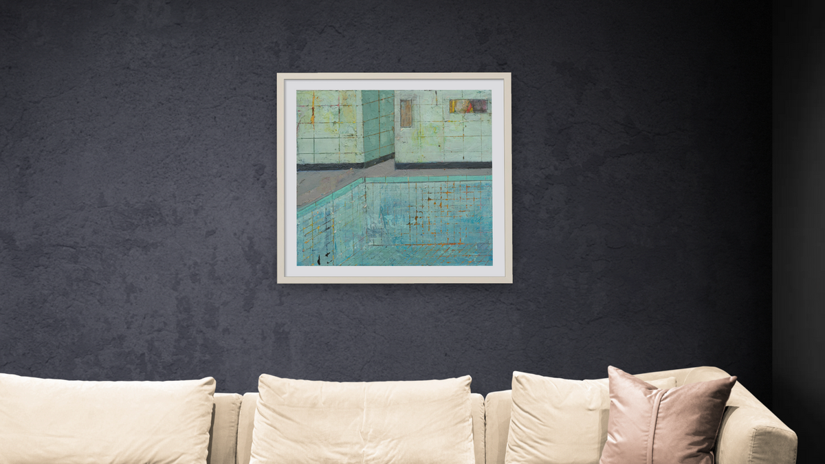 Hitting Bottom by Dobee Snowber, shown at 32 × 32 in (81.3 × 81.3 cm) in Ramino Opaque White, living