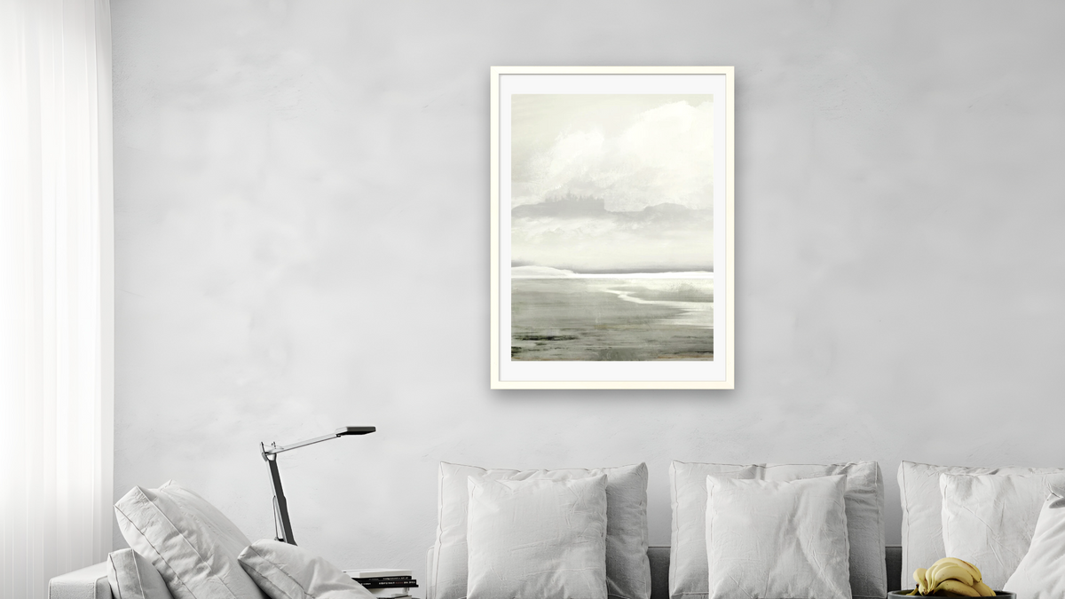 Lakes 1 by Dan Hobday, shown at 28 × 42 in (71.1 × 106.7 cm) in Ramino Opaque White, living