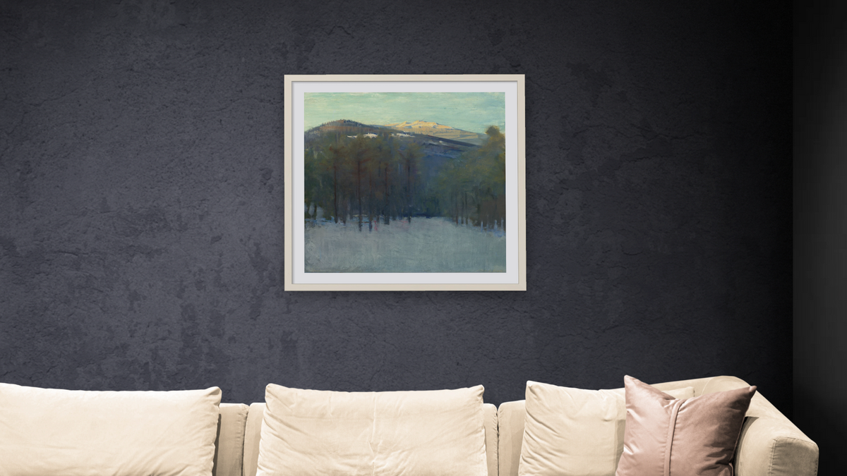 Mount Monadnock by Abbott Handerson Thayer, shown at 32 × 32 in (81.3 × 81.3 cm) in Ramino Opaque White, living