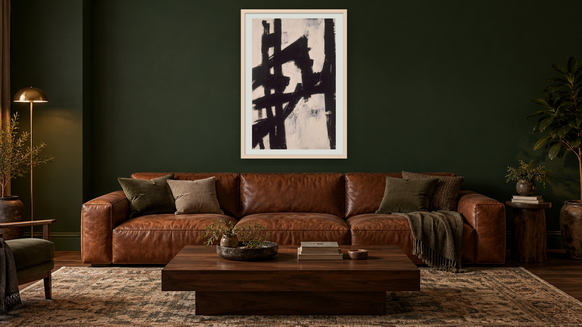 New York, N. Y. by Franz Kline, shown at 28 × 42 in (71.1 × 106.7 cm) in Ramino Opaque White, den