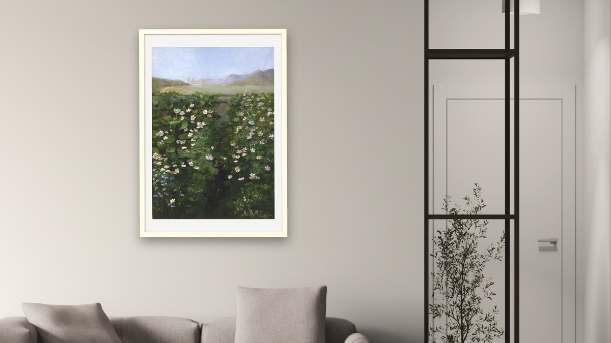 San Francisco Garden by Alberta Binford McCloskey, shown at 28 × 42 in (71.1 × 106.7 cm) in Ramino Opaque White, living