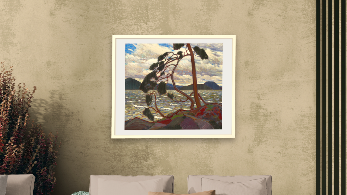 The West Wind, winter by Tom Thomson, shown at 32 × 40 in (81.3 × 101.6 cm) in Ramino Opaque White, living