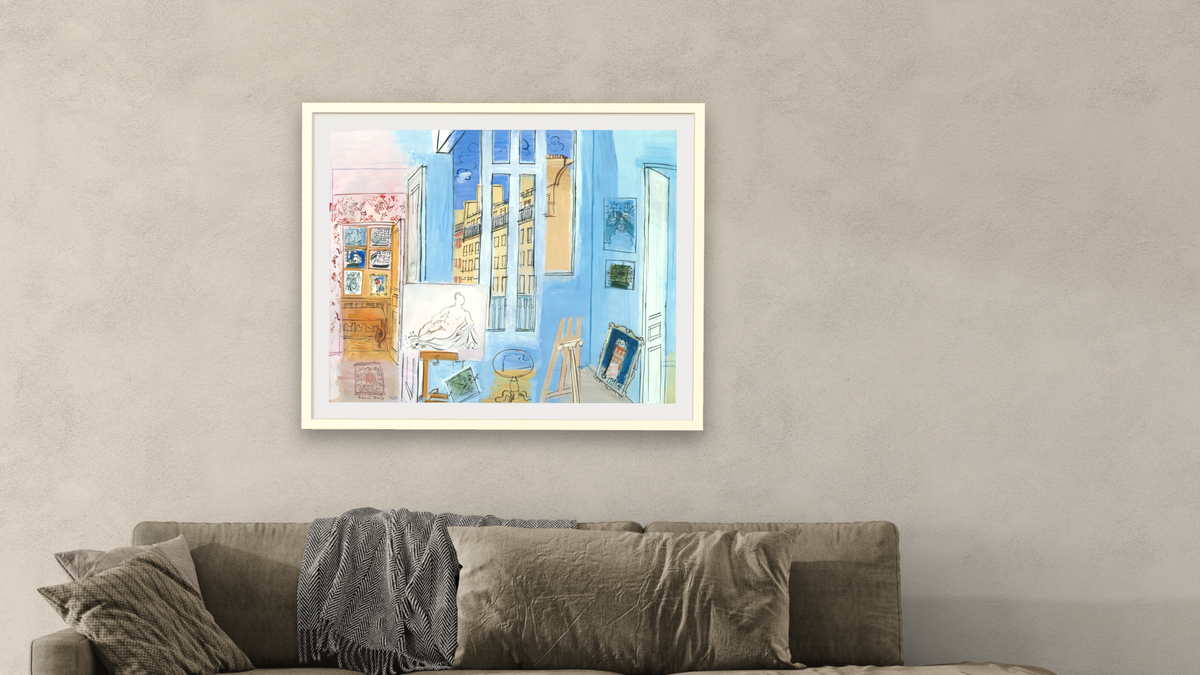 The Artist's Studio by Raoul Dufy, shown at 32 × 40 in (81.3 × 101.6 cm) in Ramino Opaque White, living